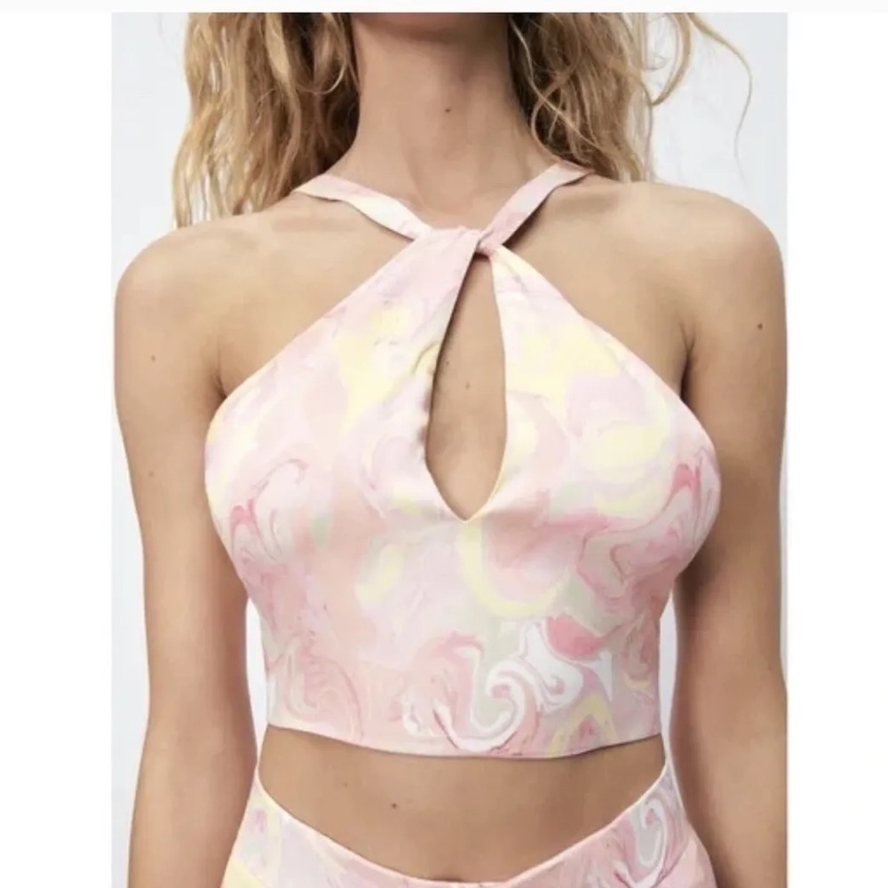 ZARA‎ Marbled Pink Crop Top